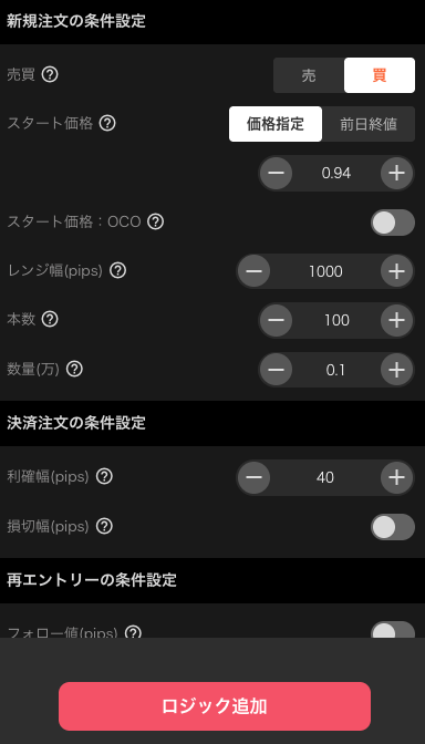 AUDCAD設定画面